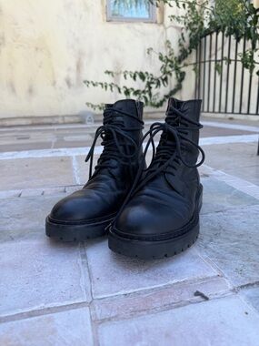 Ann Demeulemeester Black Leather Lace-Up Combat Boots